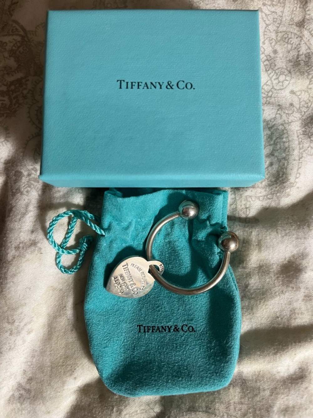 Authentic vintage 2001 Tiffany keychain with box and bag- new in box